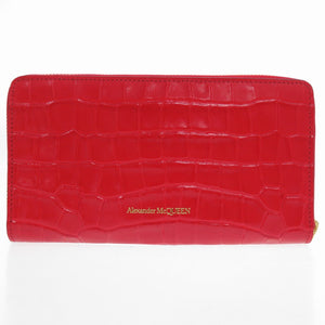 未使用 アレキサンダーマックイーン 長財布 スカル ラウンドファスナー クロコ型押し レザー レッド 赤 0762【中古】Alexander McQueen