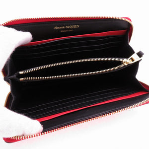 未使用 アレキサンダーマックイーン 長財布 スカル ラウンドファスナー クロコ型押し レザー レッド 赤 0762【中古】Alexander McQueen