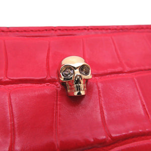 未使用 アレキサンダーマックイーン 長財布 スカル ラウンドファスナー クロコ型押し レザー レッド 赤 0762【中古】Alexander McQueen