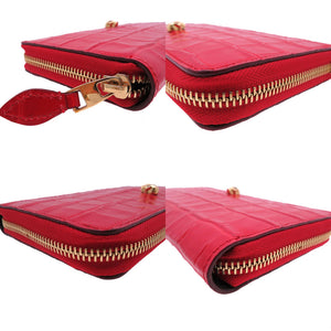 未使用 アレキサンダーマックイーン 長財布 スカル ラウンドファスナー クロコ型押し レザー レッド 赤 0762【中古】Alexander McQueen