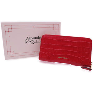 未使用 アレキサンダーマックイーン 長財布 スカル ラウンドファスナー クロコ型押し レザー レッド 赤 0762【中古】Alexander McQueen