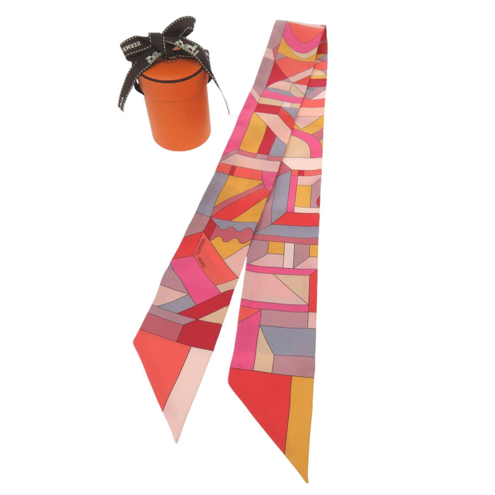 美品 エルメス ツイリー PERSPECTIVE CAVALIERE パースペクティブ・カヴァリエール シルク ピンク マルチカラー スカーフ 0772【中古】HERMES