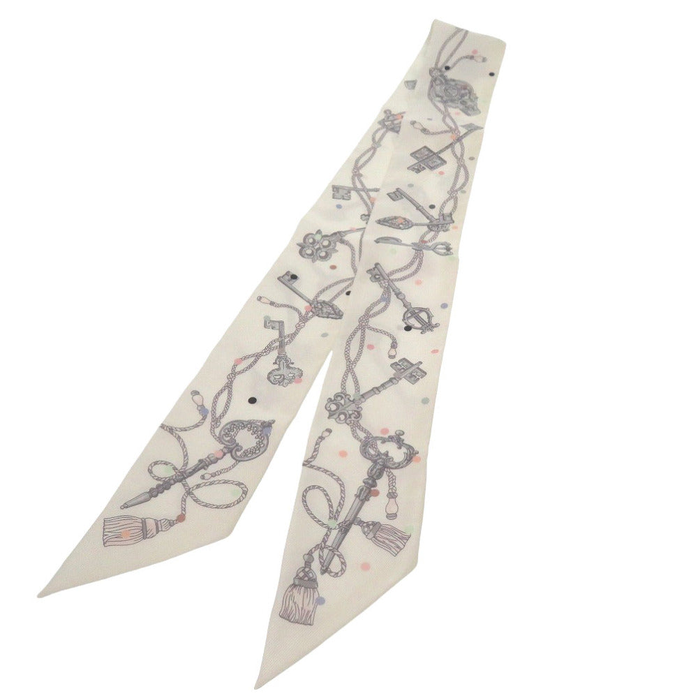 美品 エルメス ツイリー レクレアポア LES CLES A POIS シルク ホワイト マルチカラー スカーフ 0773【中古】HERMES