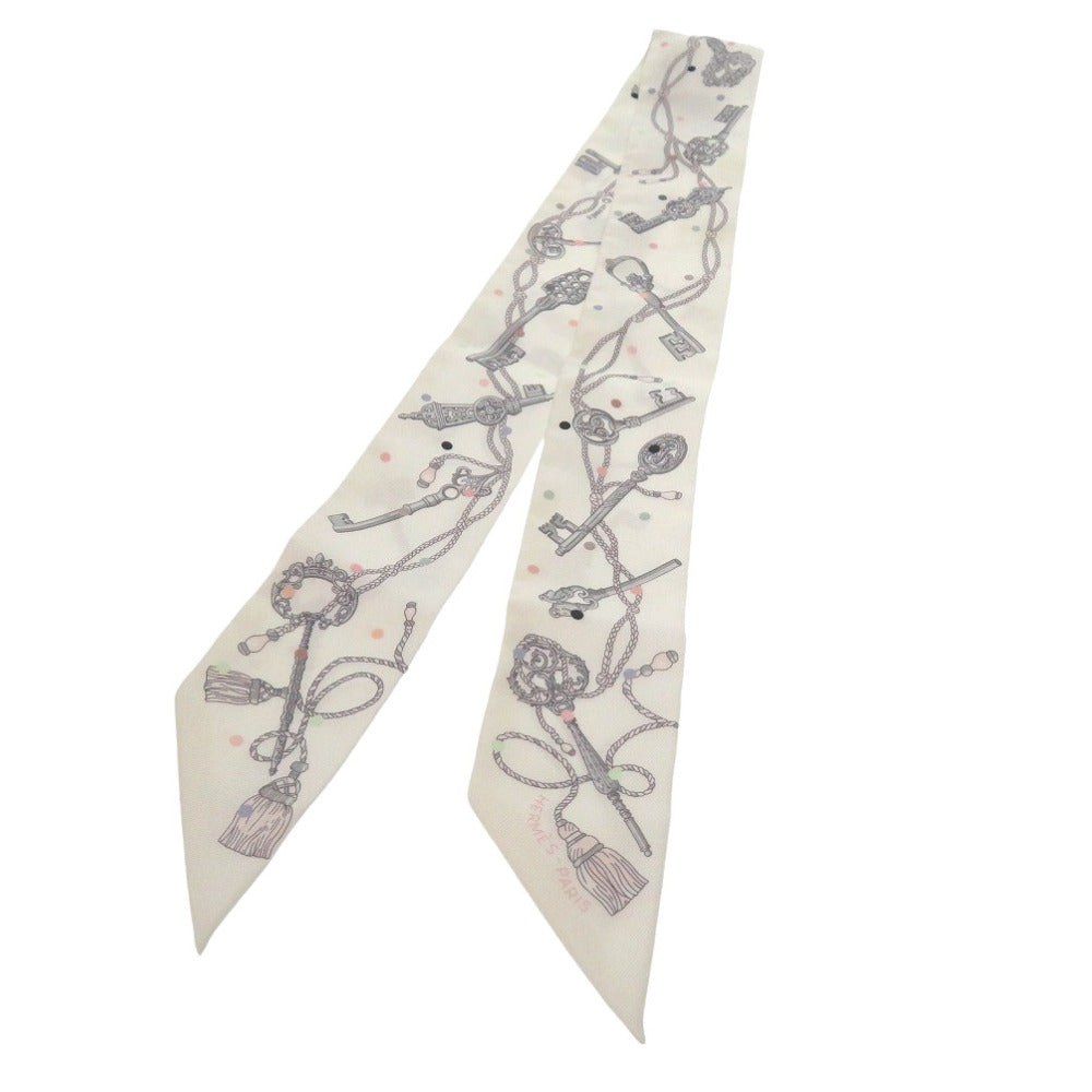 美品 エルメス ツイリー レクレアポア LES CLES A POIS シルク ホワイト マルチカラー スカーフ 0773【中古】HERMES