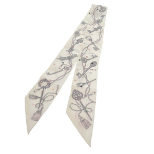 美品 エルメス ツイリー レクレアポア LES CLES A POIS シルク ホワイト マルチカラー スカーフ 0773【中古】HERMES