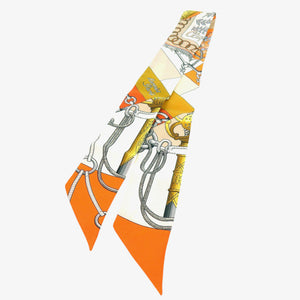 美品 エルメス ツイリー Cliquetis シルク オレンジ ゴールド マルチカラー スカーフ 0773【中古】HERMES