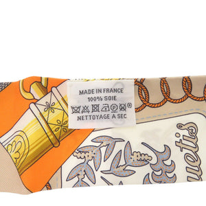 美品 エルメス ツイリー Cliquetis シルク オレンジ ゴールド マルチカラー スカーフ 0773【中古】HERMES