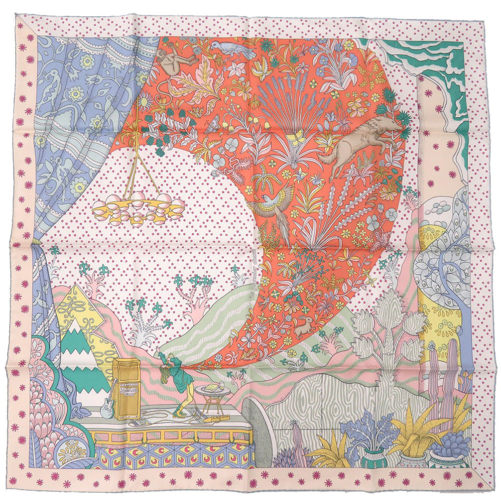 未使用 エルメス カレ90 始まりの歌 Le Premier Chant シルク アプリコット ヴェール マルチカラー 0776【中古】HERMES