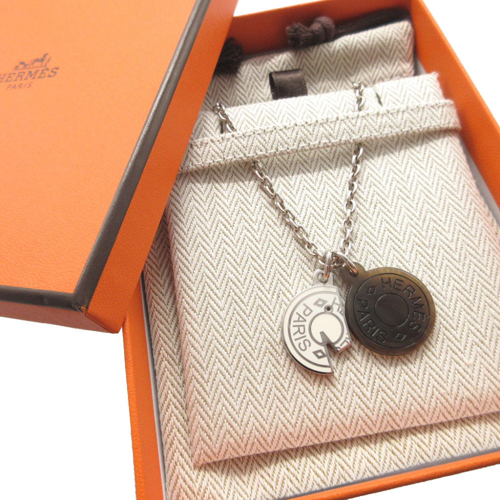 新品同様 エルメス カルーゼル メタル バッファローホーン シルバー ブラウン 茶 ホワイト 白 ネックレス 0779【中古】HERMES