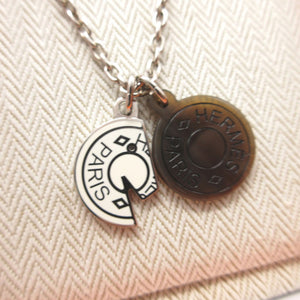 新品同様 エルメス カルーゼル メタル バッファローホーン シルバー ブラウン 茶 ホワイト 白 ネックレス 0779【中古】HERMES