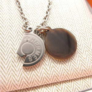 新品同様 エルメス カルーゼル メタル バッファローホーン シルバー ブラウン 茶 ホワイト 白 ネックレス 0779【中古】HERMES