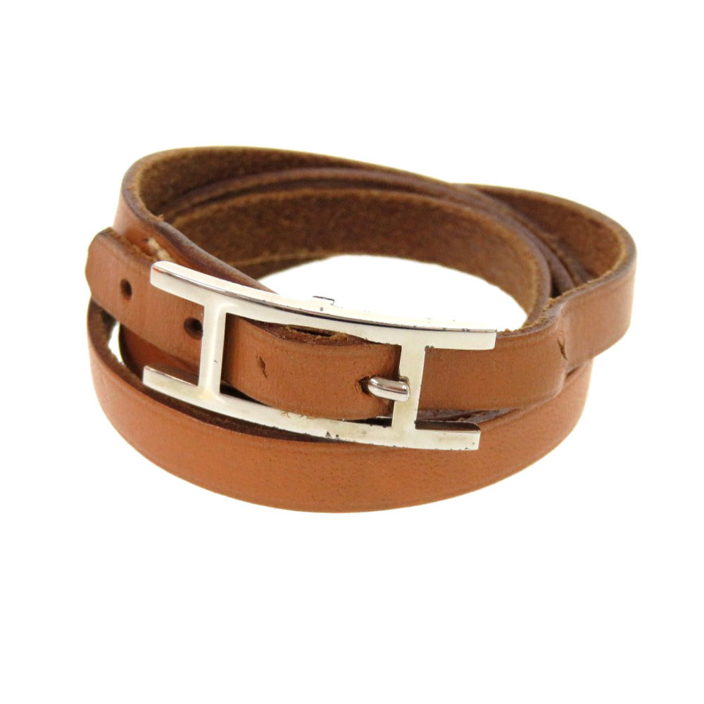 エルメス アピ3 ブレスレット レザー ブラウン シルバー金具 □F刻印 アクセサリー 0834 【中古】 HERMES
