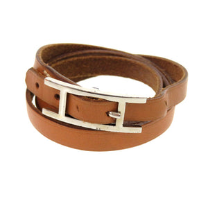 エルメス アピ3 ブレスレット レザー ブラウン シルバー金具 □F刻印 アクセサリー 0834 【中古】 HERMES
