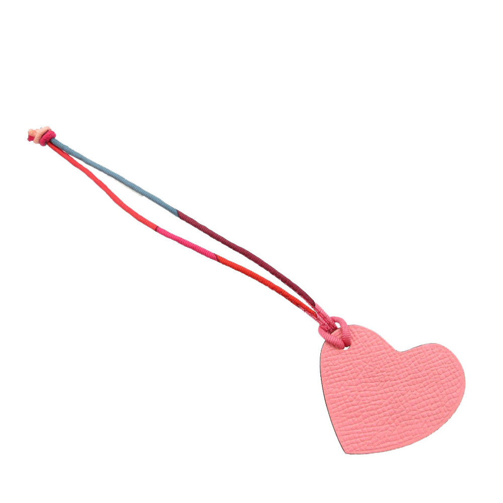 新品同様 エルメス プティアッシュ ミニ ハート チャーム キーホルダー ヴォーエプソン/トリヨンクレマンス ピンク/ダークブラウン 0877【中古】HERMES