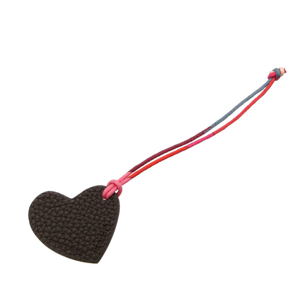 新品同様 エルメス プティアッシュ ミニ ハート チャーム キーホルダー ヴォーエプソン/トリヨンクレマンス ピンク/ダークブラウン 0877【中古】HERMES