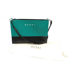 新品同様 マルニ トライベッカ バイカラー ポリエステル シルバー金具 グリーン ブラック ショルダーバッグ 0954【中古】MARNI