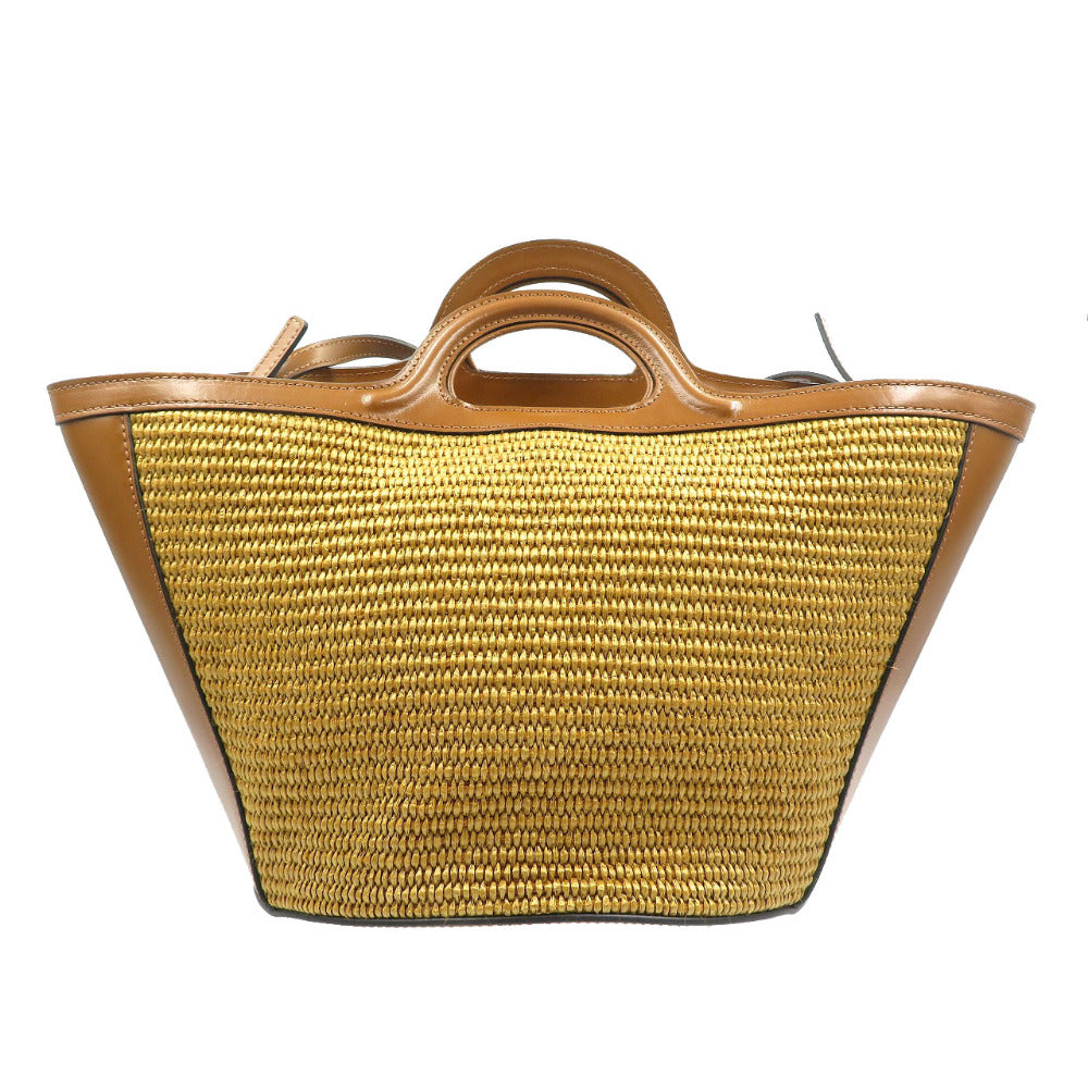 美品 マルニ トロピカリア スモール コットン ポリミアド レザー ゴールド金具 ブラウン 2WAY ハンドバッグ ショルダーバッグ 0970【中古】MARNI