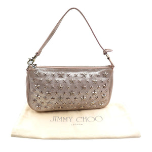 新品同様 ジミーチュウ スタースタッズ レザー シルバー金具 ピンク アクセサリーポーチ 0984【中古】JIMMY CHOO