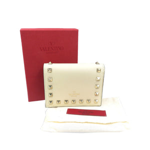美品 ヴァレンティノ PW2P0P39BOL レザー ゴールド金具 オフホワイト コンパクトウォレット 二つ折り財布 0996【中古】VALENTINO