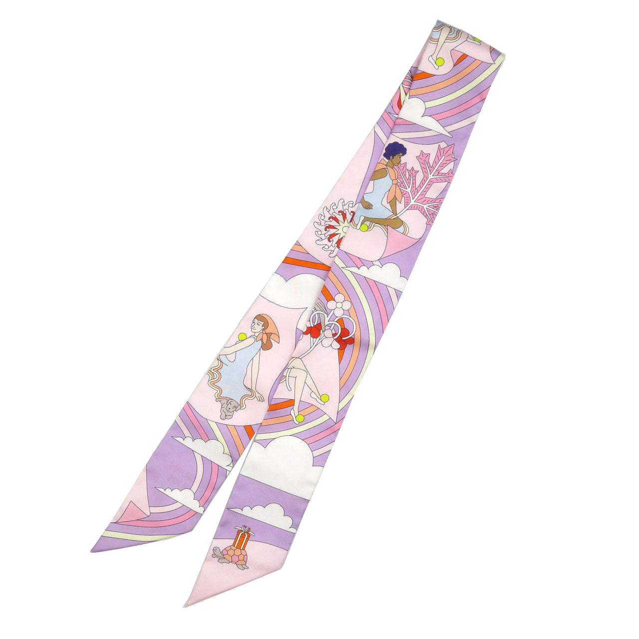 未使用 エルメス ツイリー 空飛ぶカレ Carres Volants シルク リラ ローズパール オレンジ スカーフ 1018【中古】HERMES