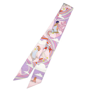 未使用 エルメス ツイリー 空飛ぶカレ Carres Volants シルク リラ ローズパール オレンジ スカーフ 1018【中古】HERMES