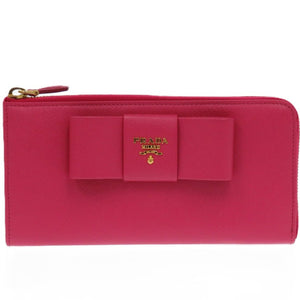 美品 プラダ ラウンドファスナー リボン 1M0506 レザー サフィアーノレザー ペオニア 1211 長財布【中古】PRADA