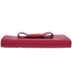 美品 プラダ ラウンドファスナー リボン 1M0506 レザー サフィアーノレザー ペオニア 1211 長財布【中古】PRADA