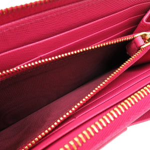 美品 プラダ ラウンドファスナー リボン 1M0506 レザー サフィアーノレザー ペオニア 1211 長財布【中古】PRADA