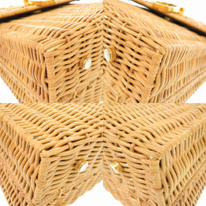 美品 サルヴァトーレ フェラガモ ガンチーニ ストロー ブラウン ゴールド金具 DO-216176 ハンドバッグ 1266-11【中古】 Salvatore Ferragamo