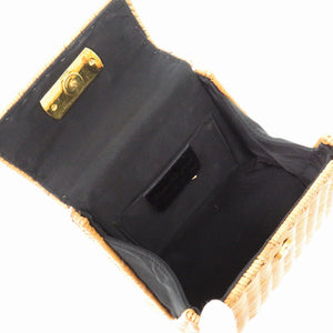 美品 サルヴァトーレ フェラガモ ガンチーニ ストロー ブラウン ゴールド金具 DO-216176 ハンドバッグ 1266-11【中古】 Salvatore Ferragamo