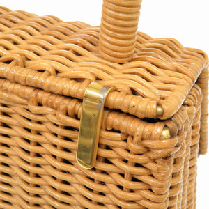 美品 サルヴァトーレ フェラガモ ガンチーニ ストロー ブラウン ゴールド金具 DO-216176 ハンドバッグ 1266-11【中古】 Salvatore Ferragamo