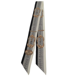 美品 エルメス ツイリー ブリッド・ドゥ・クール BRIDE DE COUR シルク ホワイト ブラック グレー 白 黒 スカーフ 1494【中古】HERMES