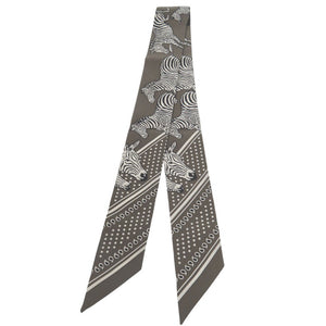 美品 エルメス ツイリー ゼブラ バンダナ LES ZEBRES シルク グリストープ グレー ブラック ホワイト 黒 白 スカーフ 1494【中古】HERMES