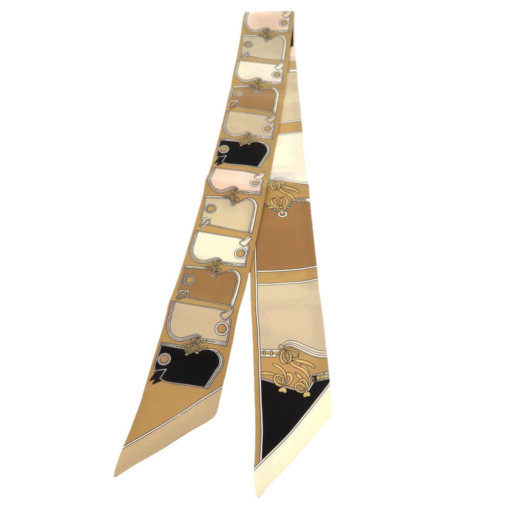 エルメス ツイリー カマイユ Camails シルク オークル ベージュ ブラック ピンク 茶 黒 スカーフ 1494【中古】HERMES