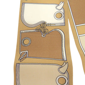 エルメス ツイリー カマイユ Camails シルク オークル ベージュ ブラック ピンク 茶 黒 スカーフ 1494【中古】HERMES