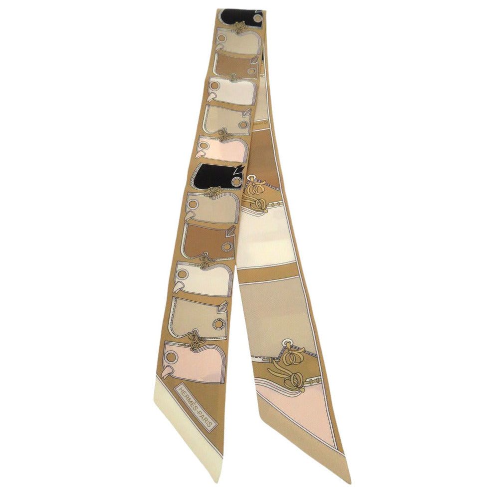 エルメス ツイリー カマイユ Camails シルク オークル ベージュ ブラック ピンク 茶 黒 スカーフ 1494【中古】HERMES