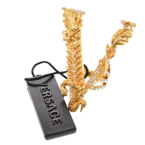 未使用 ジャンニ ヴェルサーチ ヴィルトゥス グレカ Vロゴ メタル ストーン サイズ9号 ゴールド リング 指輪 1581【中古】Gianni Versace