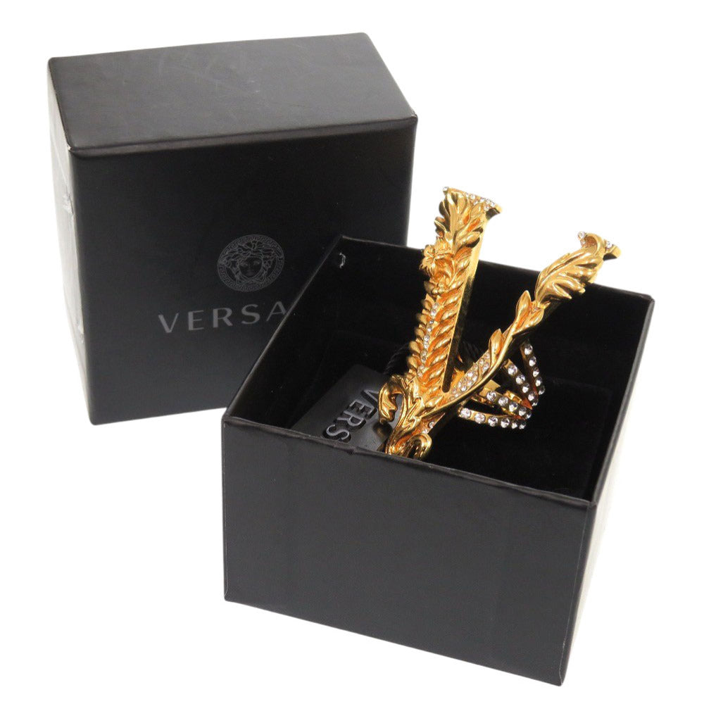 未使用 ジャンニ ヴェルサーチ ヴィルトゥス グレカ Vロゴ メタル ストーン サイズ9号 ゴールド リング 指輪 1581【中古】Gianni Versace