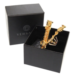 未使用 ジャンニ ヴェルサーチ ヴィルトゥス グレカ Vロゴ メタル ストーン サイズ9号 ゴールド リング 指輪 1581【中古】Gianni Versace