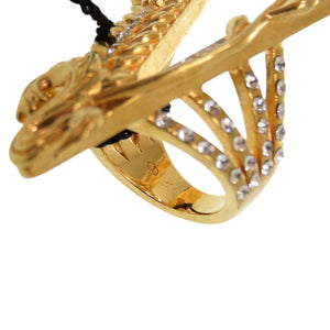 未使用 ジャンニ ヴェルサーチ ヴィルトゥス グレカ Vロゴ メタル ストーン サイズ9号 ゴールド リング 指輪 1581【中古】Gianni Versace