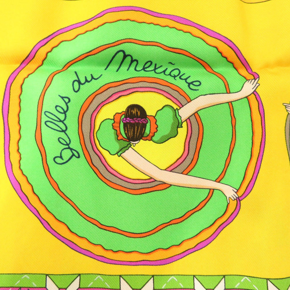 新品同様 エルメス カレ90 《メキシカンダンス》Belles du Mexique シルク オレンジ マルチカラー スカーフ 1598【中古】HERMES