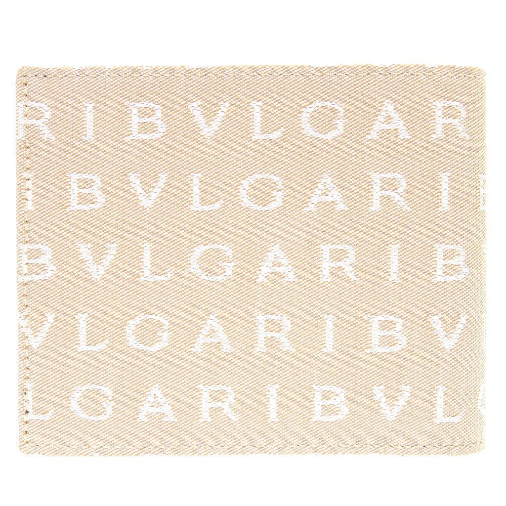 新品同様 ブルガリ ロゴマニア キャンバス ベージュ 二つ折り 札入れ 財布 1770 【中古】 BVLGARI