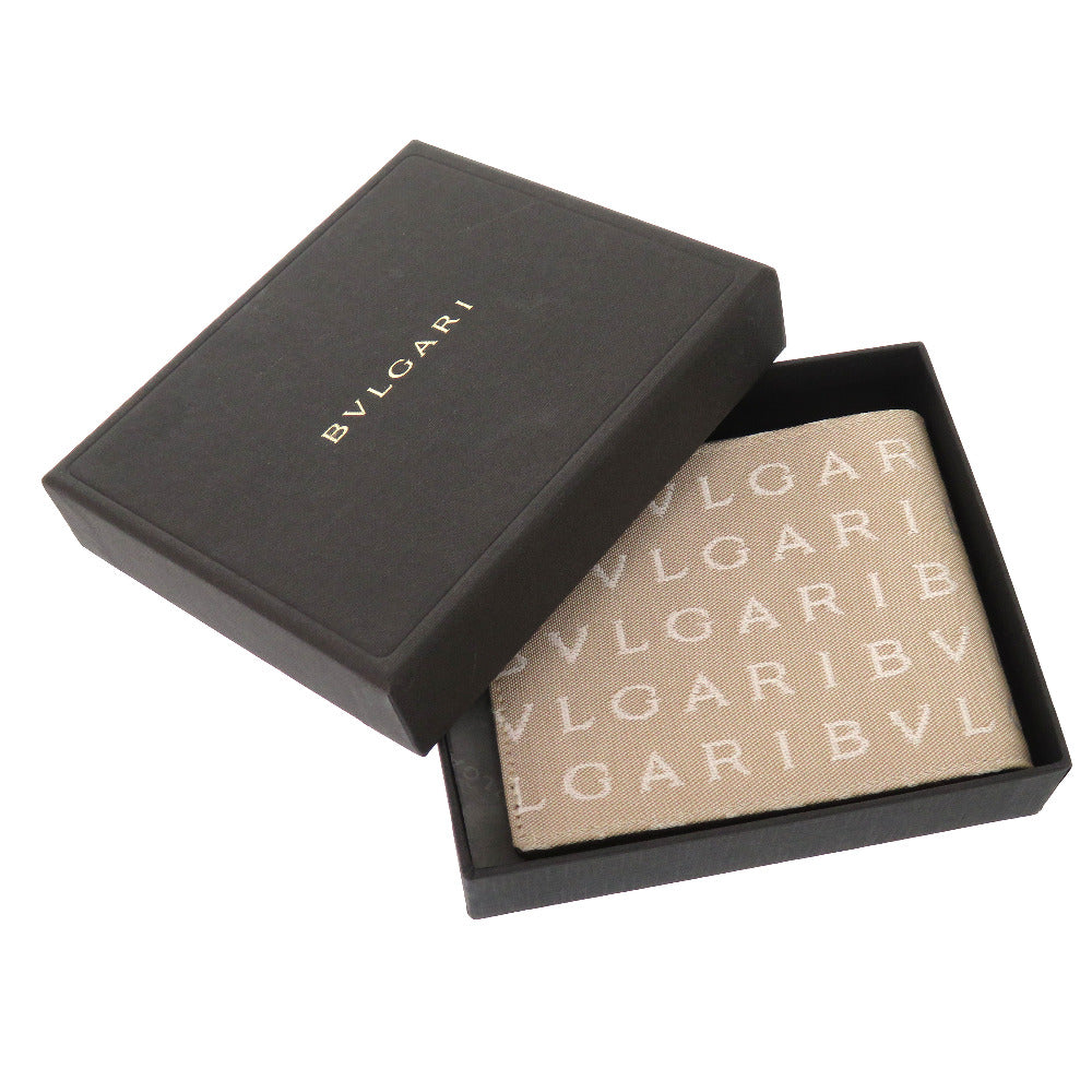 新品同様 ブルガリ ロゴマニア キャンバス ベージュ 二つ折り 札入れ 財布 1770 【中古】 BVLGARI
