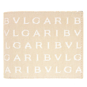 新品同様 ブルガリ ロゴマニア キャンバス ベージュ 二つ折り 札入れ 財布 1770 【中古】 BVLGARI
