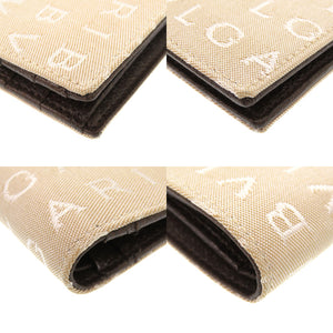 新品同様 ブルガリ ロゴマニア キャンバス ベージュ 二つ折り 札入れ 財布 1770 【中古】 BVLGARI