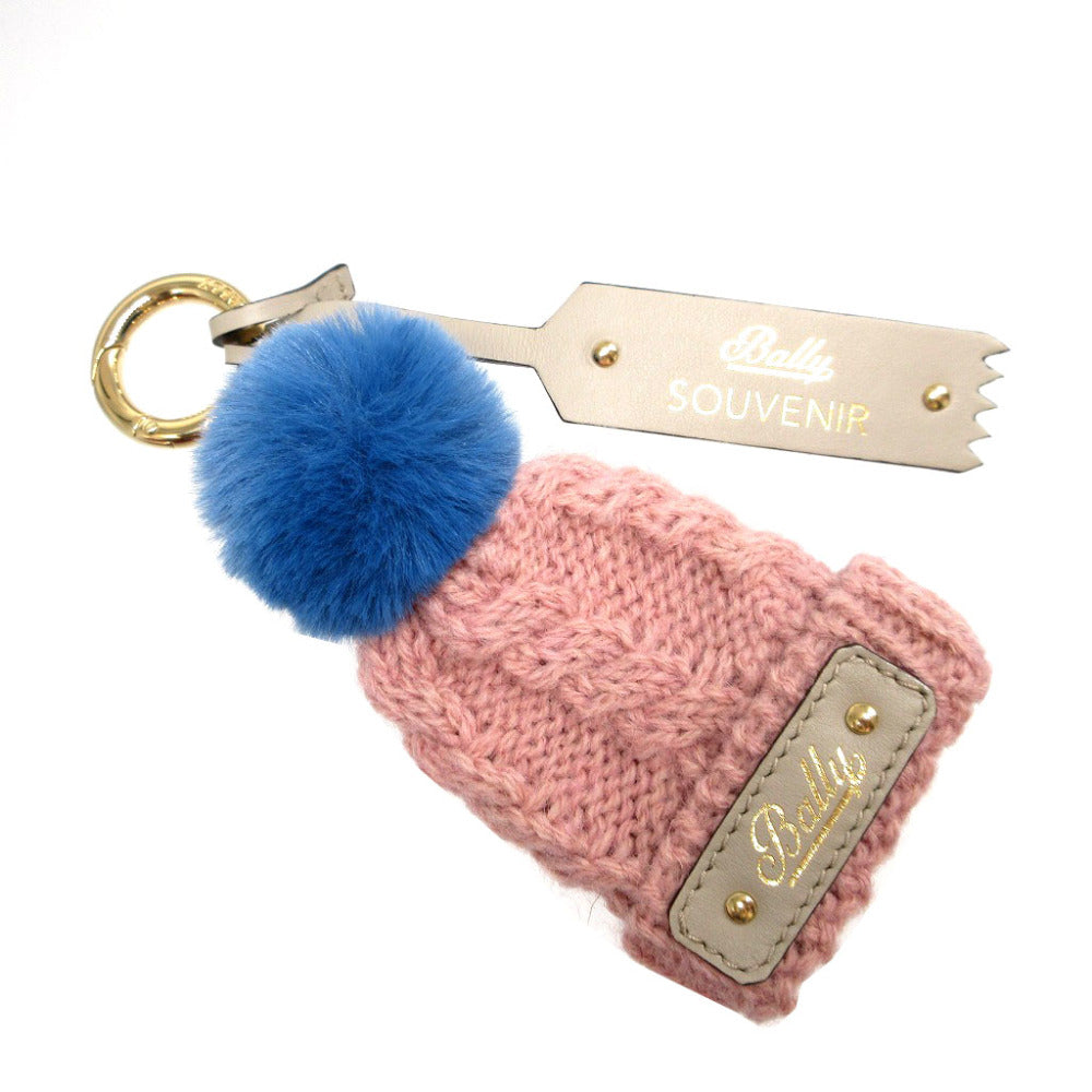 未使用 バリー ニット帽モチーフ ウール ピンク バッグチャーム キーリング キーホルダー 1786【中古】BALLY