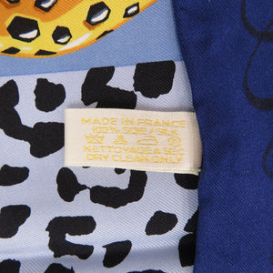 美品 カルティエ ヒョウ レオパード シルク ネイビー ブルー 紺 青 黄 水色 スカーフ 0043【中古】CARTIER