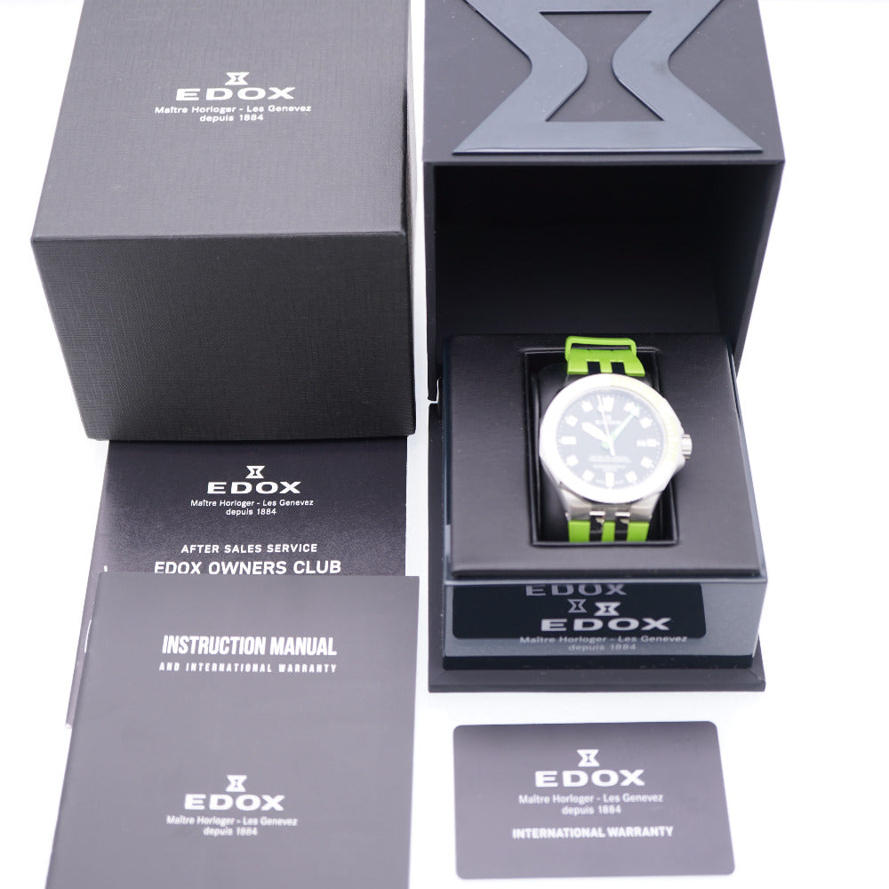 美品 エドックス デルフィン 53015 クオーツ 腕時計 SS/ラバー ブラック グリーン 黒文字盤 0059【中古】EDOX メンズ