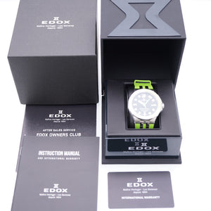 美品 エドックス デルフィン 53015 クオーツ 腕時計 SS/ラバー ブラック グリーン 黒文字盤 0059【中古】EDOX メンズ