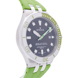 美品 エドックス デルフィン 53015 クオーツ 腕時計 SS/ラバー ブラック グリーン 黒文字盤 0059【中古】EDOX メンズ
